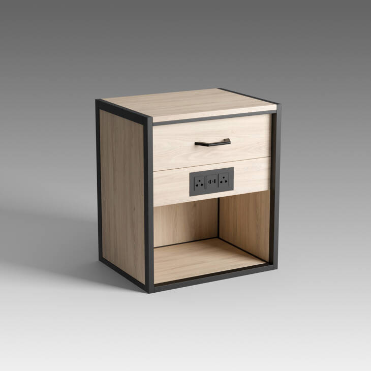 Nightstand with Power Panel & Storage for Hotels | Nordaic acacia - Metawood