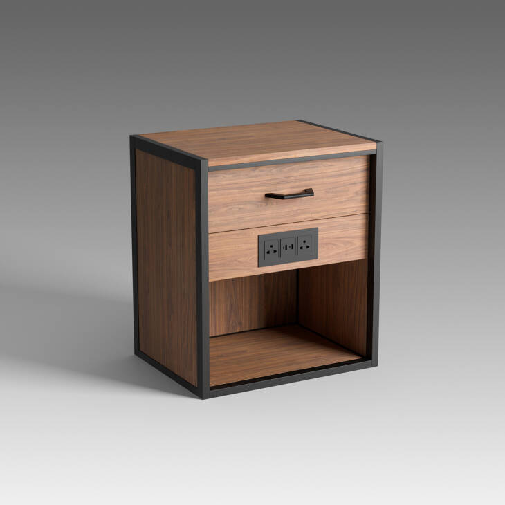 Titter Walnut color Night Stand (with Switchboard) - Metawood by Holt Furniture